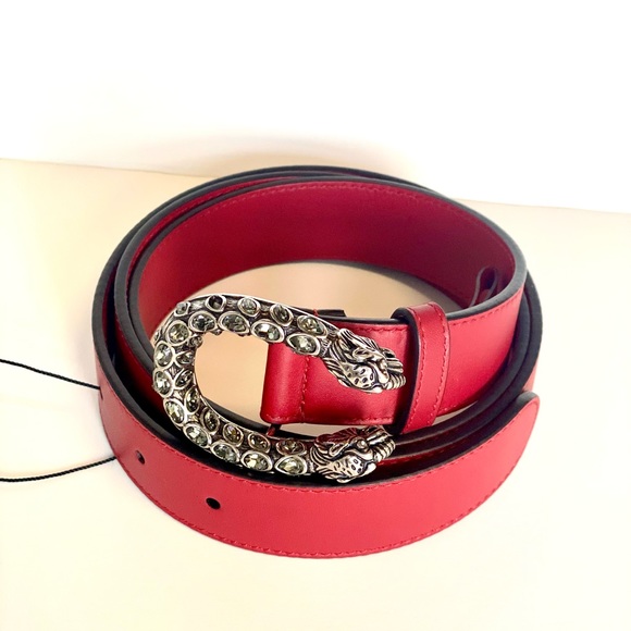 Iconic Dionysus Leather Belt Tiger head buckle encrusted with crystals. - Picture 3 of 10